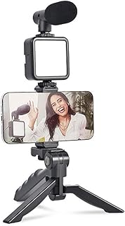 (PK-771) Video Recording Kit for Video Shooting and YouTube Video Recording for Any Mobile Phone or Digital Camera with LED Light Microphone and Phone Holder