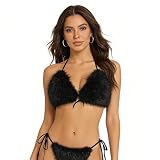 Damen Kunstfell-Bikini Dreieck-Bikini kurze V-Ausschnitt-Oberteile Kunstfell-Unterwäsche abnehmbare Schultergurte Plüsch-Lingerie sexy Badeanzug Nachtclub-Bekleidung geeignet für Strand Rollenspiel