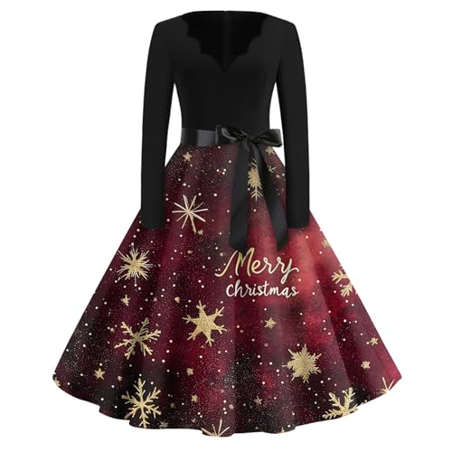 Generisch Weihnachtskleid Strick, Weihnachts Damen Kleid, Party Größe Weihnachts Weihnachtsmann Claus Ugly Christmas Dress, Sexy Lang Santa...