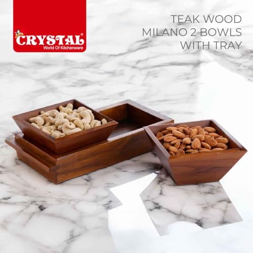 Image of Crystal Milano Premium Teak Wood Tray with 2 Bowls | Serve & Store | Ideal for Home & Restaurants | Handcrafted & Eco -Friendly