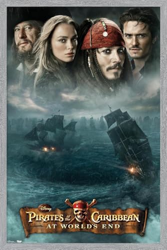 Trends International Disney Pirates of the Caribbean: At World's End - DVD One Sheet Wall Poster, 22.4L x 14.7W, Gray Framed Version