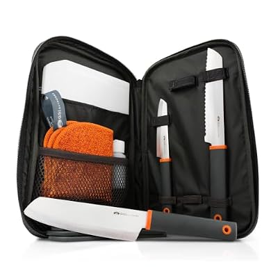 GSI Outdoors Santoku Knife Set, 6 pc Camp Chef Kit with Cutting Board