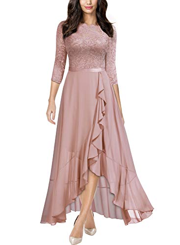 Miusol Women s Elegant Floral Lace Ruffle Bridesmaid Maxi Dress (Small, Pink)