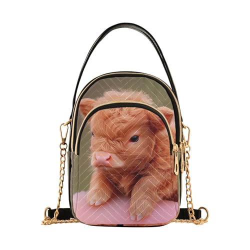 Highland Cow Cute Sling Bag for Women, Small Shoulder Bag Crossbody Bag Purse with Chain Strap Top handle 5.91×3.15×8.27 Inches
