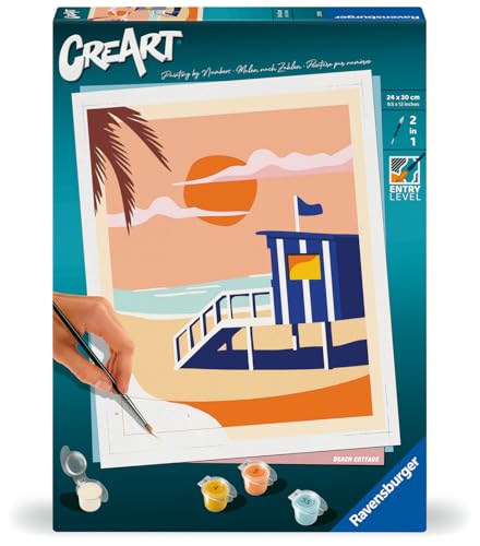 Ravensburger – CreArt 24x30 cm – Adulte – Peinture par numéros – Beach Cottage – Activité détente et créative – 23896