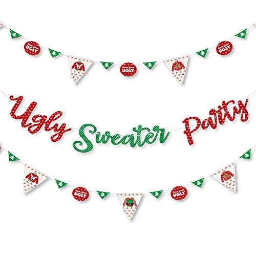Big Dot of Happiness Ugly Sweater - Holiday and Christmas Party Letter Banner Decoration - 36 Banner Cutouts and Ugly Sweater Party Banner Letters