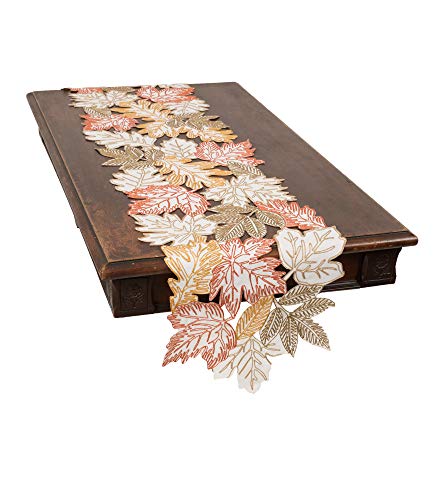Xia Home Fashions Autumn Leaves Table Runner, 15''x54'', White