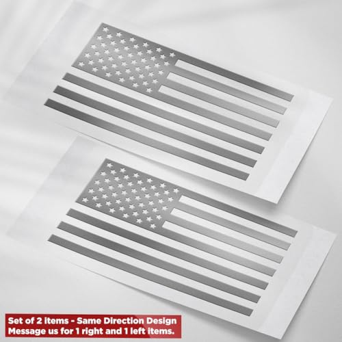 Image of American Flag Vinyl Decal USA Tactical Military Patriotic Subdued (Metallic Silver) (Set Of 2) Premium Waterproof Vinyl Decal Stickers for Car Truck RV Helmet Bumper Window Laptop Rearview Mirror