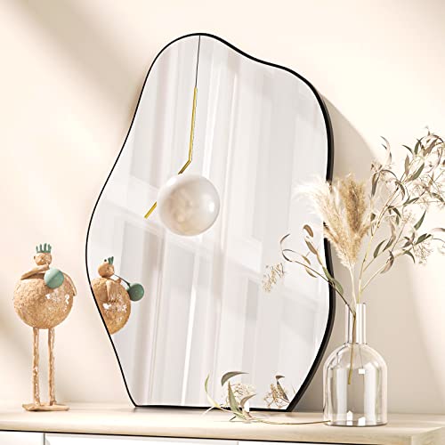 Harritpure Irregular Bathroom Mirror 24"X32" Black Modern Wall Mirror Wood Framed Asymmetrical Decorative Mirrors For Bedroom Living Room Entryway #TOP7