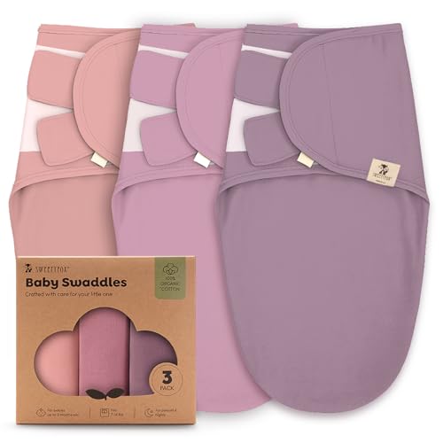 Image of Sweety Fox 3-Pack Organic Baby Swaddle Sleep Sacks - Swaddles for Newborns, Infant 0-3 Months, Baby Girls, Boys, Soft & Snug Newborn Sleep Sack, Nursery Swaddling Blankets (Pink Blush)