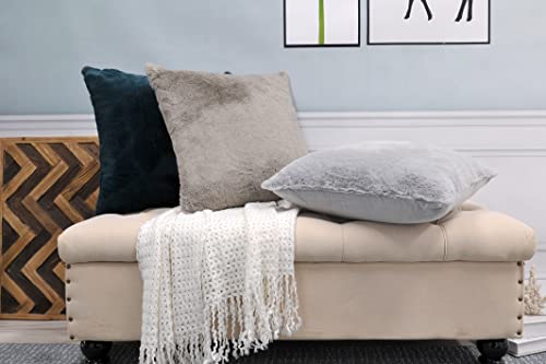 Bytide Set Of 2 Faux Fur Solid Color Decorative Square Throw Pillow Covers 20 X 20 Inches, Plush Soft Cushion Case Pillowcase For Couch Bed Car Bedroom Living Room, Dark Teal #TOP6