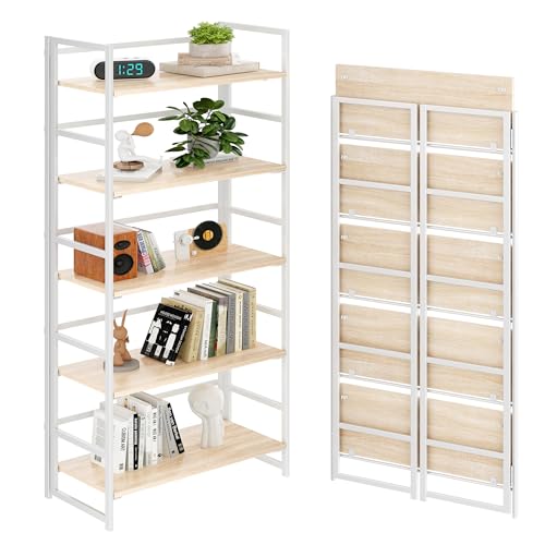 BHG Vintage Multifunctional Folding Bookshelf, No-Assembly Plant Stand Storage Rack