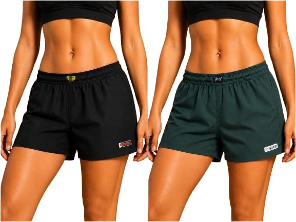 Women's Sports Shorts Pack of 2 (Black & Dark Green) | Elastic Waist Athletic Shorts | Casual Gym Running Yoga Activewear Shorts for Women-picture-29