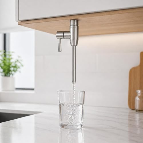 Image of Shapure 3 /8 Inch RO Water Purifier Faucet Installation Kit | Straight Stainless Steel Tap with 3 /8 inch Pipe, Push Connectors, Elbow, Adapter & Washers | Universal RO Faucet Fitting Kit
