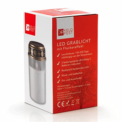 LED Grablicht weiß oder rot mit Batterie und bis zu 6 Monaten Leuchtdauer | LED Grabkerze mit realistischem Flackereffekt – Bild 2