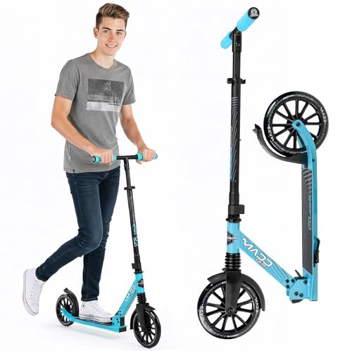 Folding Kick Scooter with Suspension for Adults and Teens – Adjustable Handlebar – Big 200mm Wheels – Lightweight Frame – 250lbs Capacity – Madd Gear Metro Cruise 250