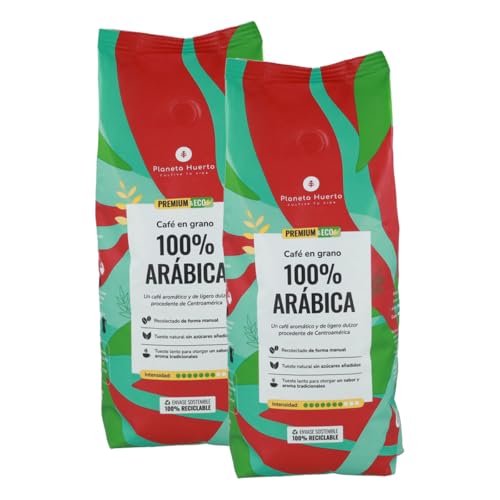 PLANETA HUERTO | Café en Grano Eco 100% Arábica 1kg - Tueste Natural y Aroma Intenso (Pack 2 Grano Arábica 1kg)