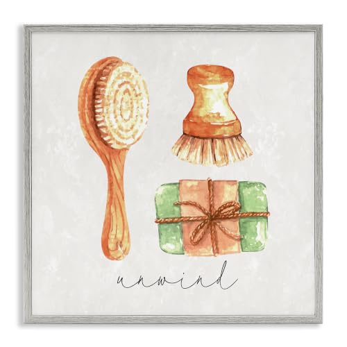 Unwind Phrase Bath Spa Bathroom, 17 x 17 Inch Framed Giclée Print