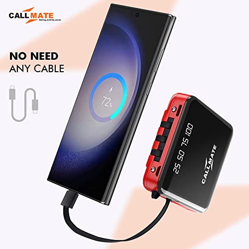 Image of CALL MATE DX03 Power Bank 10000mAh Li-Polymer with 2.4 Fast Charging with 1 USB Port and 2 Input (Micro, Type C),Semi Digital Battery Indicator, in-Built 3 in 1 Detachable Cable (Red)