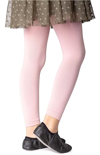 NOQ Rajstopy bez stóp dla dziewczynek w całości, do szkoły, tańca, baletu, matowych legginsów z mikrofibry, Powder Pink, 6-7 anni
