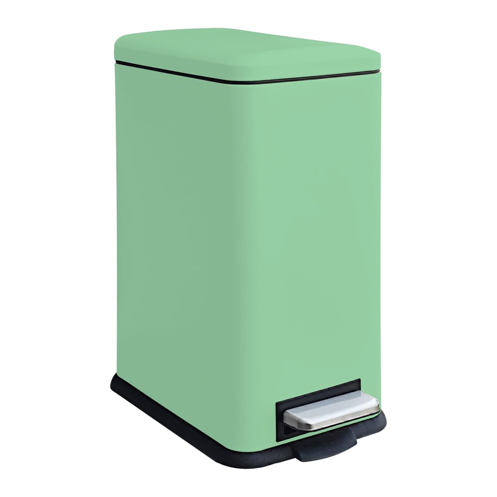 Bathroom Trash Can, 2.6 Gallon Green Trash Can with Soft-Close Lid, Pedal Bin, Inner Buckert, Slim Garbage Can for Home, Kitchen, Laundry Room, Office, Bedroom, Bathroom.
