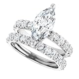10K Solid White Gold Marquise Cut Moissanite Diamond Solitaire Wedding Ring Set, 1-4 CT, Handmade Engagement Bridal Ring For Her (Main Stone : 4.00 Carat)