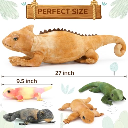 Image of Lizard Stuffed Animal with 4 Babies, 27 inch Chameleon Plush, Yellow