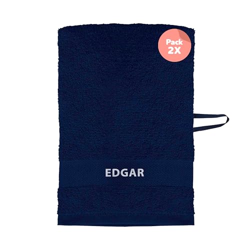 PRONENS. Pack 2 Toallas Guardería con Nombre Bordado Personalizable - Suaves, Absorbentes y Resistentes – 100% algodón – Colgador – Secado Fácil – 30x50cm (Marino)