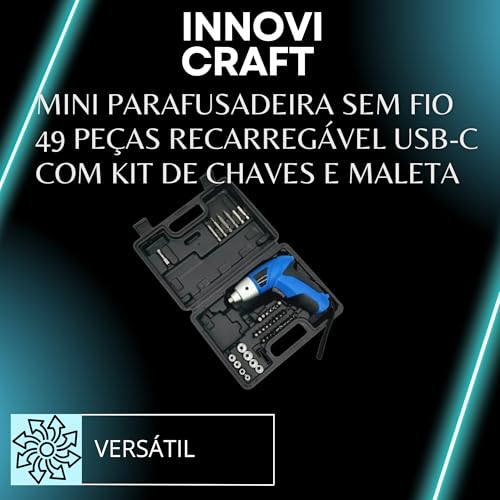 Mini Parafusadeira Sem Fio 49 peças Recarregável USB-C Com Kit de Chaves E Maleta INNOVI CRAFT