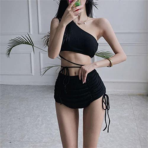 Bikini noir métallisé de prestige coupe trois points froncée taille L