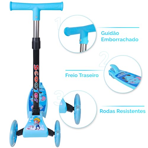 HOLTTER Patinete Infantil com LED 3 Rodas Azul e Rosa Patinete Infantil Dobrável com LED Freio Trase