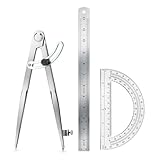 MVRPOWER Compass Geometry Tool, Drawing Compass, Professional 12 Inch Large Compass with Wing for Woodworking, 6 Inch Protractor, 12 Inch Ruler for Carpenter, Drafting