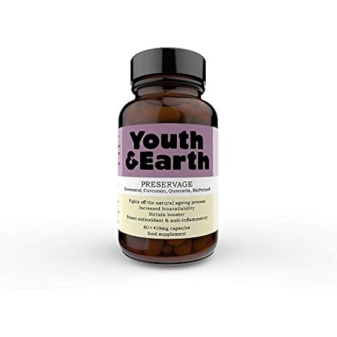 Preservage (Trans-Resveratrol, Curcumin, Quercetin, BioPerine) 410mg 60 Capsules | Made in UK by Youth & Earth Cover