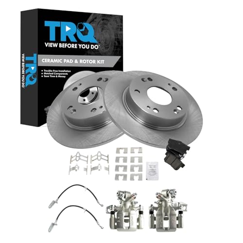 Image of TRQ Rear Brake Pad and Rotor Set Ceramic Calipers Compatible with 2006-2011 Honda Civic