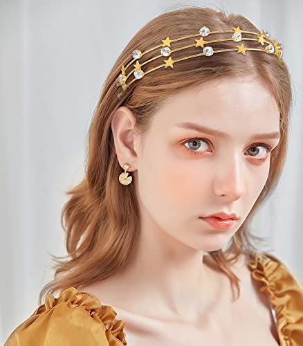 Aswewamt 2 Pcs Alloy Five-Pointed Star Headbands Gold Rhinestone Headband Bridal Hair Hoop Wedding Hair Accessories Ornaments For Elegant Women Girls #TOP5