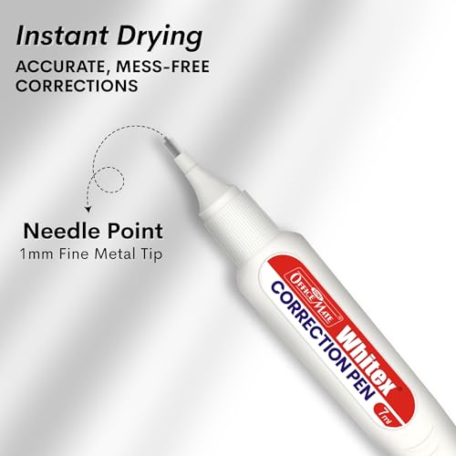 Image of Soni Officemate Correction Pen - 7ml| Pack of 10 | Instant Dry | Quick Dry | 1mm Precision Metal tip | High Opacity White Fluid