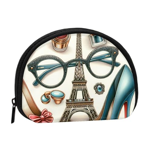 Portable Coin Purse Eiffel-Tower-High-Heel-Glasses Mini Zippered Money Pouch Card Holder - Main Image