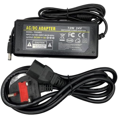 Multibao 24V 3A Power Supply AC Adapter 100-240V 50-60hz 24V 72W Power Adapter Transformer Charger 5.5x2.5mm DC Jack for LED Strip Light CCTV Camera 3D Printer LCD Monitors