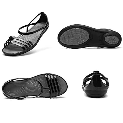 WENOREG Women's Colorful Neon Jelly Open Toe Sandals,Summer Fashion T-Strap Rainbow Gladiator Clear Beach Rain Shoes Flats Jellies Sandals2