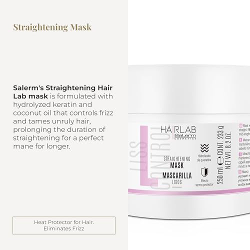 SALERM - Mascarilla Alisadora Pelo - Mascarilla Lisos Hair Lab - 250 ml - Alisado Perfecto para Cabello Rebelde - Queratina Hidrolizada y Aceite de Coco - Protector de Calor para el Pelo - Anti Frizz - imagen 2