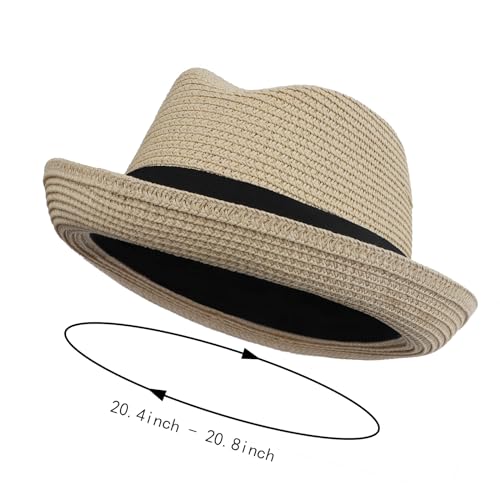 Kids Floppy Straw Fedora Sun Hat UPF 50+ Foldable Panama Style Summer Beach Hat Short Brim Straw Hat for Boys Girls2