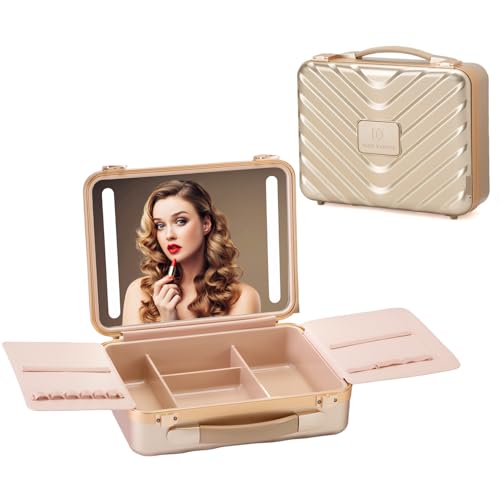 Estuche de viaje para maquillaje con espejo LED ajustable de 3 colores