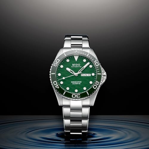 Image of MIDO Ocean Star 200C - Swiss Automatic Diving Watch for Men - 42.5mm Stainless Steel Case - Rotating Ceramic Bezel - Wave-Design Dial with Day,Date Calendar