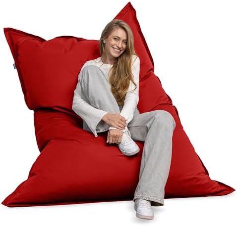 Bruni Riesen-Sitzsack Caree in Rot – rechteckiger XXL-Sitzsack mit 140x180 cm und 400 l Füllung, Bean-Bag mit Innenhülle, Liegesack, Abnehmbarer Bezug, Indoor und Outdoor, aus Deut