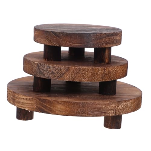 BESPORTBLE 3 Piezas Base De Orquídeas Suculentas Manijas De Las Puertas Laterales Manijas De Las Puertas De Las Puertas Delanteras Soporte para Plantas Café Redondo Jardinera De Madera Coffee