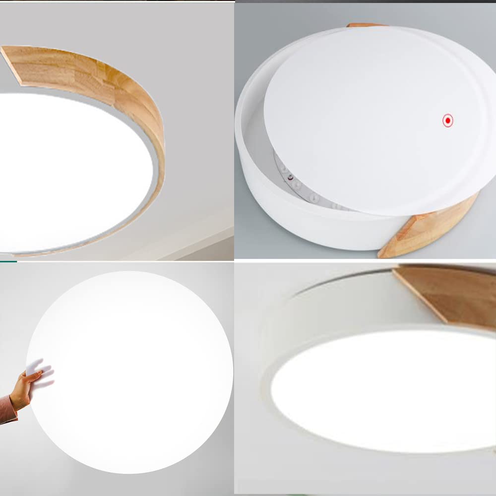 Lampa sufitowa LED 12 cali, nowoczesny styl, drewniana, podtynkowa, ściemniana, biała, 24 W, do salonu lub sypialni.