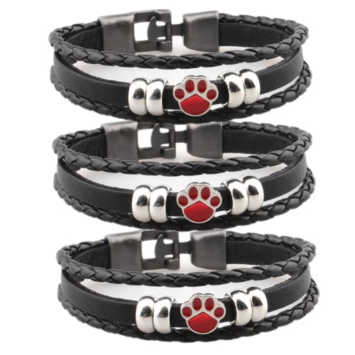 KBNSUIAN Schichtes Rindsleder Hund Katze Pfote Druck Bead Charm Armband Haustier Denkmäler Katze Hund Liebhaber Schmuck Haustier Erinnerung Geschenke für Frauen Männer Teens Cover