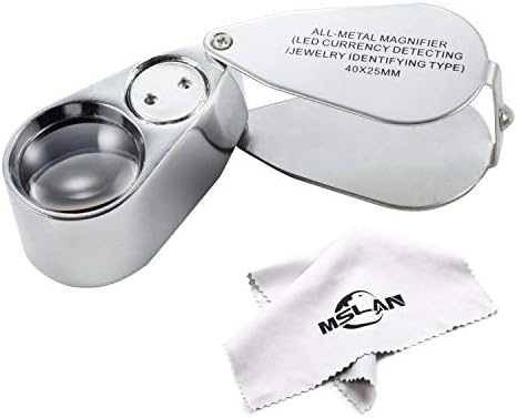 MSLAN 40X Full Metal Illuminated Jewelers Magnifier,Best Pocket Folding Magnifying Glass Jewelers Lens Eye Loupe with LED Light(LED Currency Detecting/Jewelry Identifying Type)