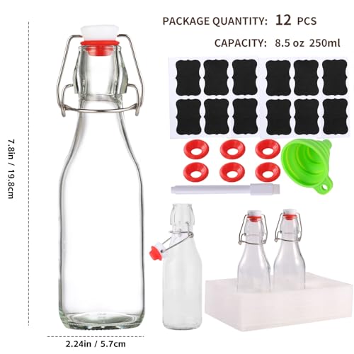 12 Pack 8.5oz Flip Top Glass Bottles,8.5oz swing top glass bottles with airtight lids for Home Brewing,2nd Fermentation,Kombucha,Kefir,Vanilla Extract,Juice,Tea,Beverages,Soda,Oils,Vinegar,Limoncello