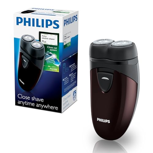 Philips Afeitadora Portátil, Afeitadora Eléctrica en Seco de Viaje para hombre, Sistema de Cuchillas CloseCut, Cabezales flexibles, Diseño compacto, Pilas, Modelo PQ206/18